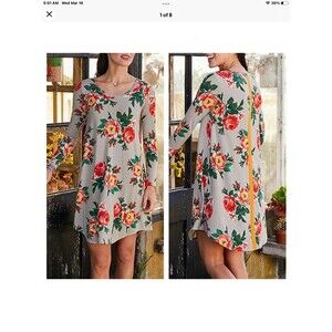 Matilda Jane Womens Medium Gray Floral Say I’m a Dreamer Shift Dress M New